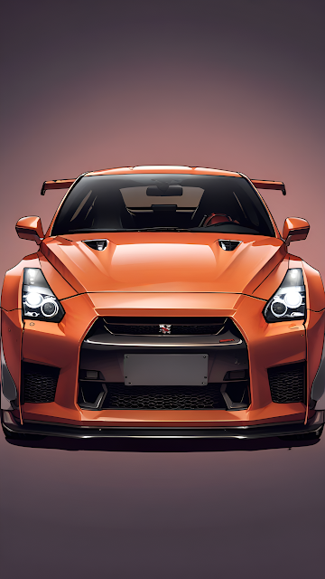 Vibrant Orange Nissan GT-R R35 Front View Automotive Art - Free mobile Wallpaper