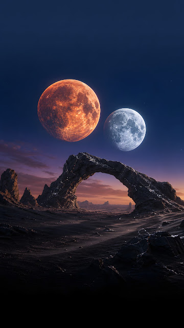 Desert Exoplanet Surface with Binary Moons Wallpaper - Free mobile Wallpaper