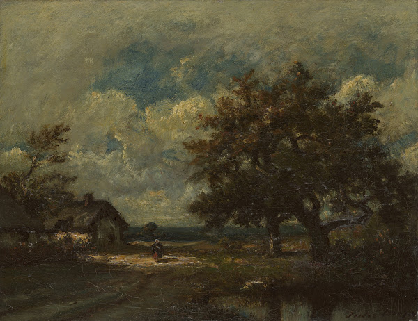 The Cottage by the Roadside Stormy Sky c 1860