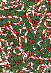 Christmas Candy Cane Holly Berry Pine Needle Pattern
