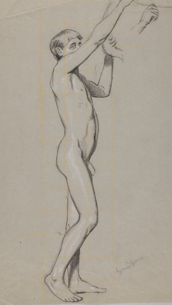 Young Male Nude Sketch of a Clenched Fist 1890