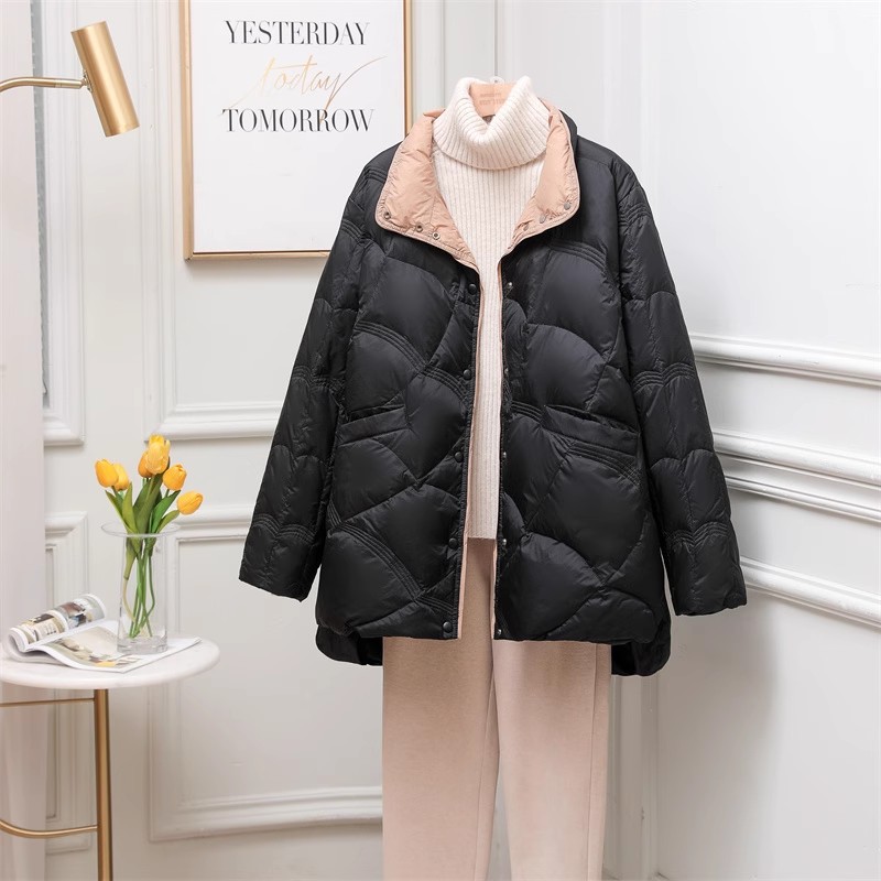 Lightweight down jacket for women, mid-length, plus size