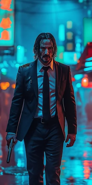 Ai Art, Illustration, City, Neon, John Wick  5K Wallpaper Background
