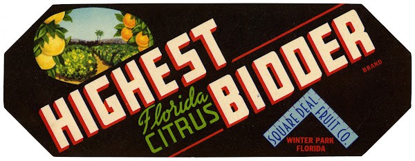 Highest Bidder Brand Florida Citrus Label 1930 1950