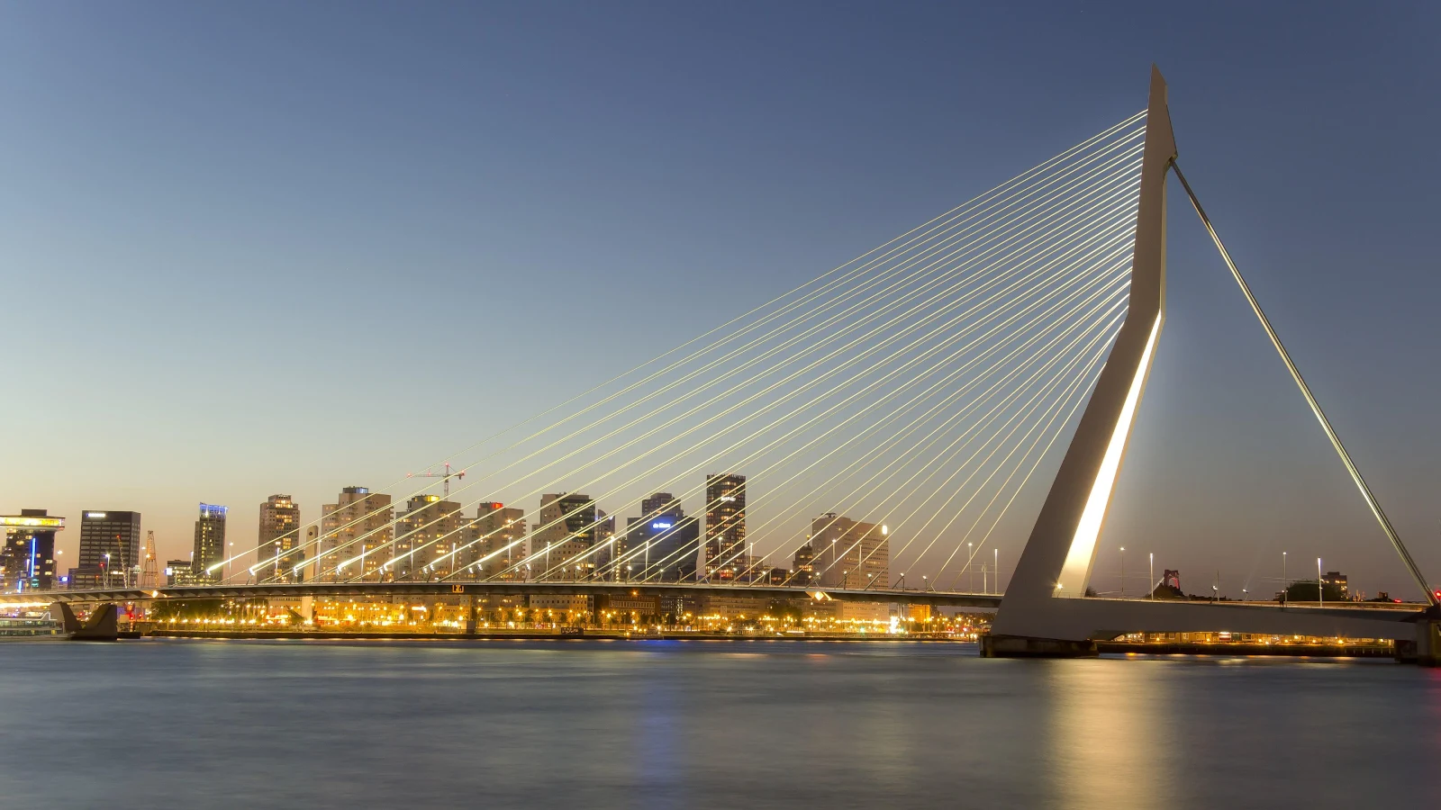 The Erasmus Bridge In Rotterdam - Night Cityscape Photography 4K Wallpaper (3840x2160)