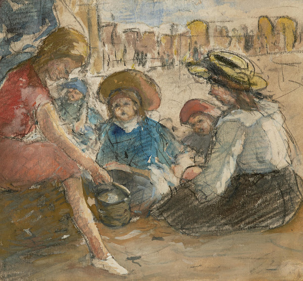 Children At The Beach Near Scheveningen 20th Century
