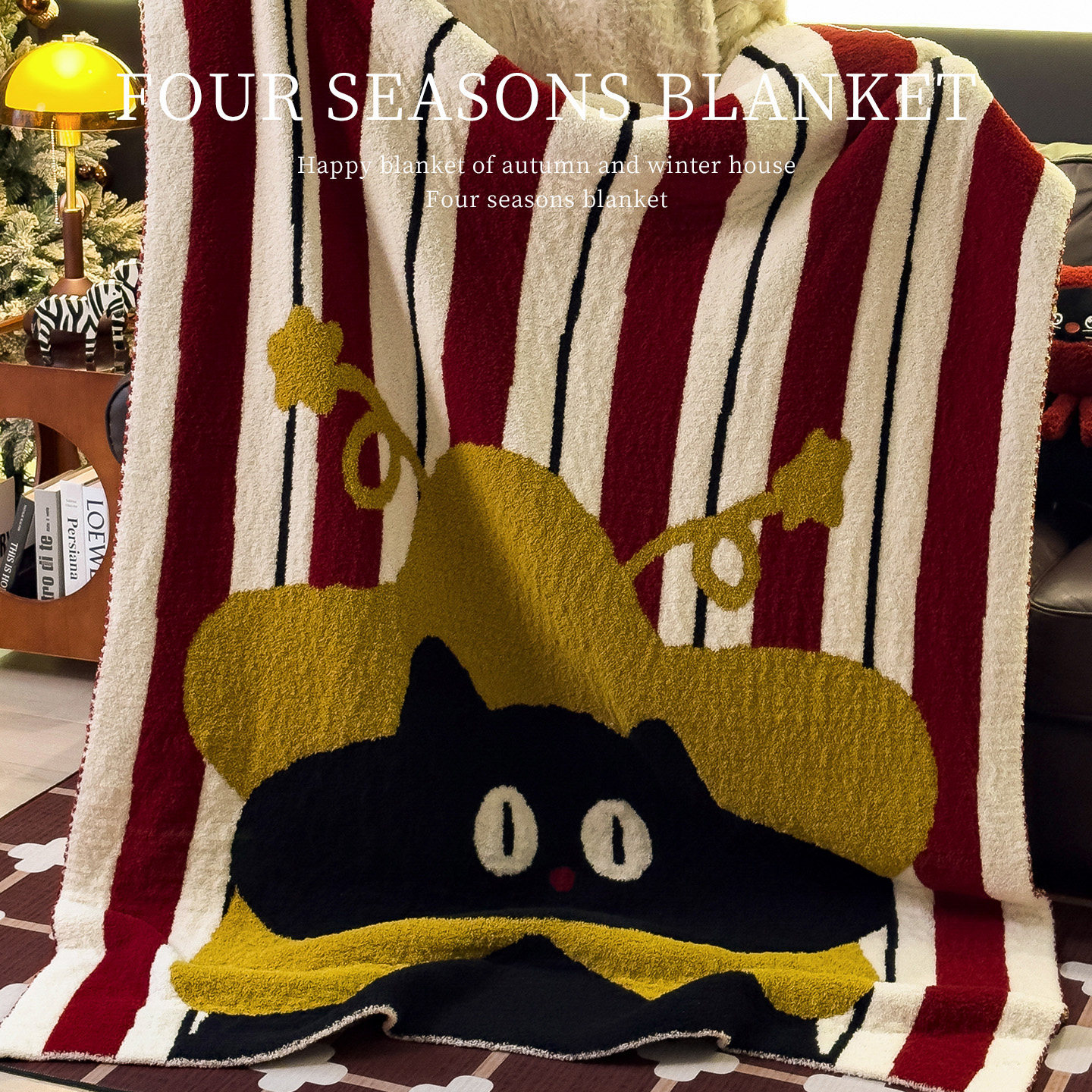 Fluffy wool blanket with cartoon motifs
