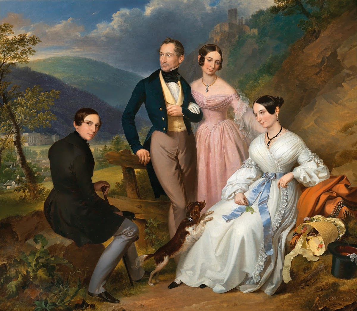 A Family Portrait in front of the Weilburg in Baden 1839