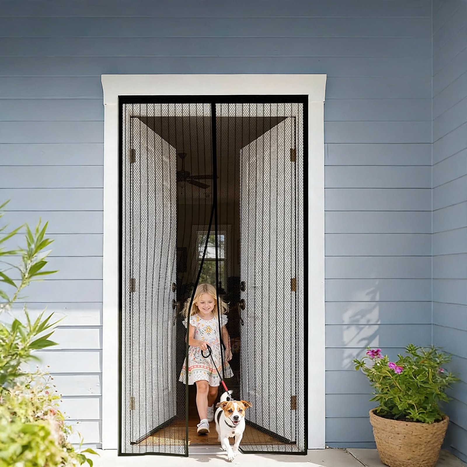 Magnetic fly screen door curtain