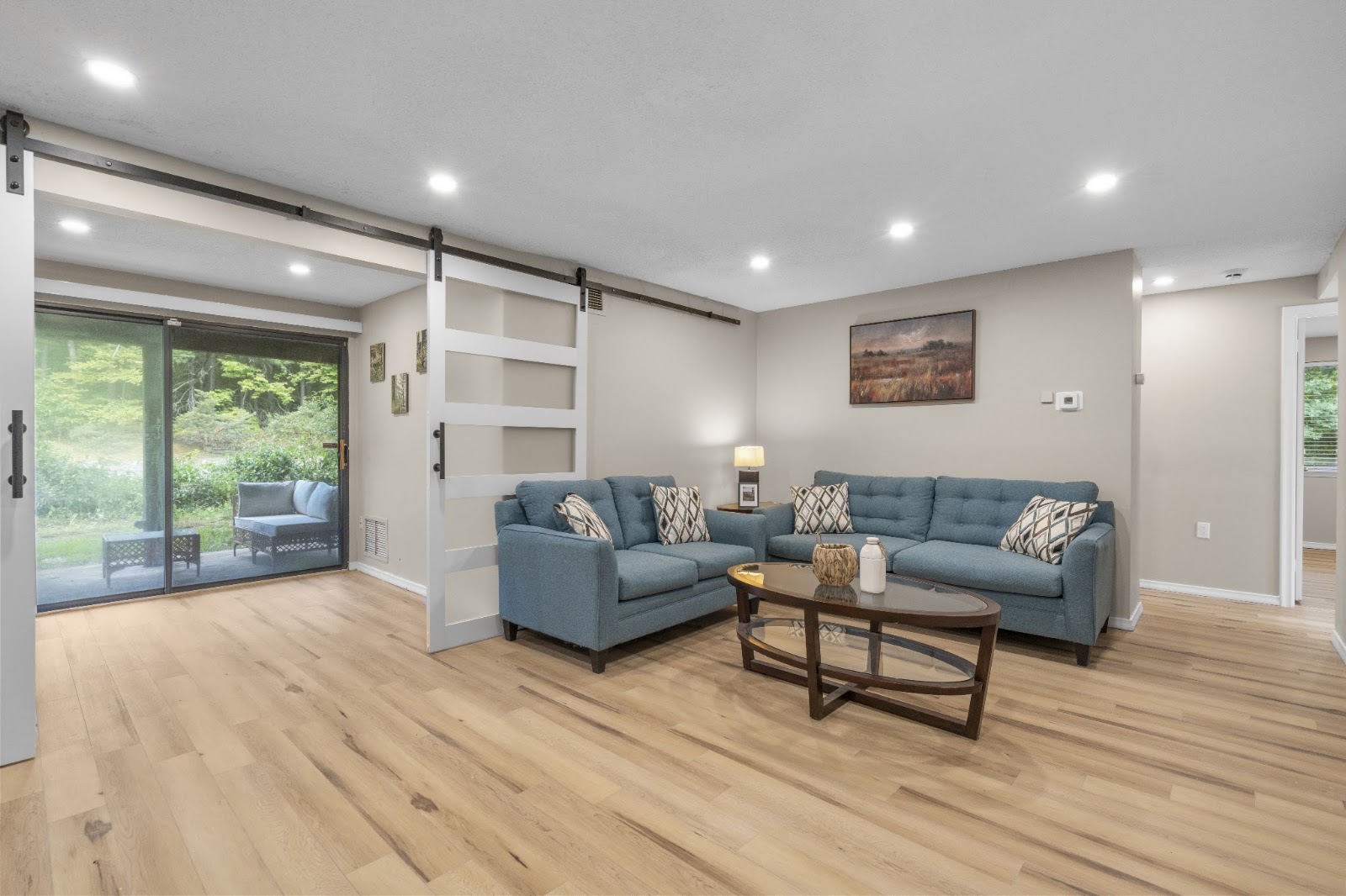 Living room with patio doors