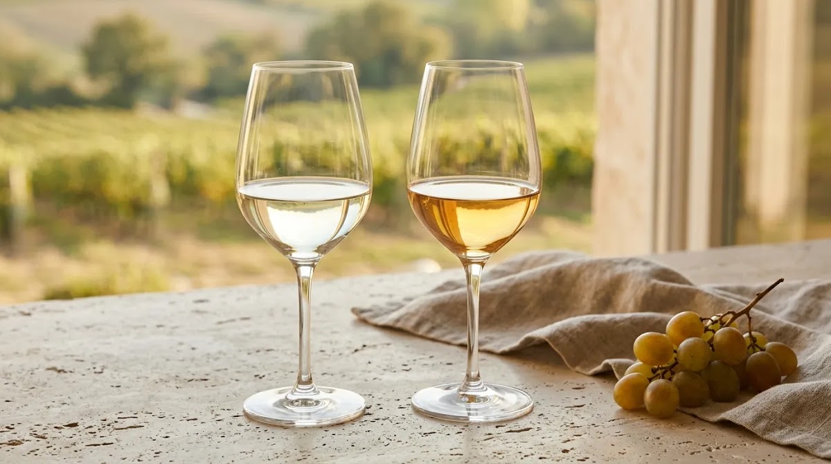 Pinot grigio pinot gris comparison with two glasses showing light crisp and richer golden white wine styles