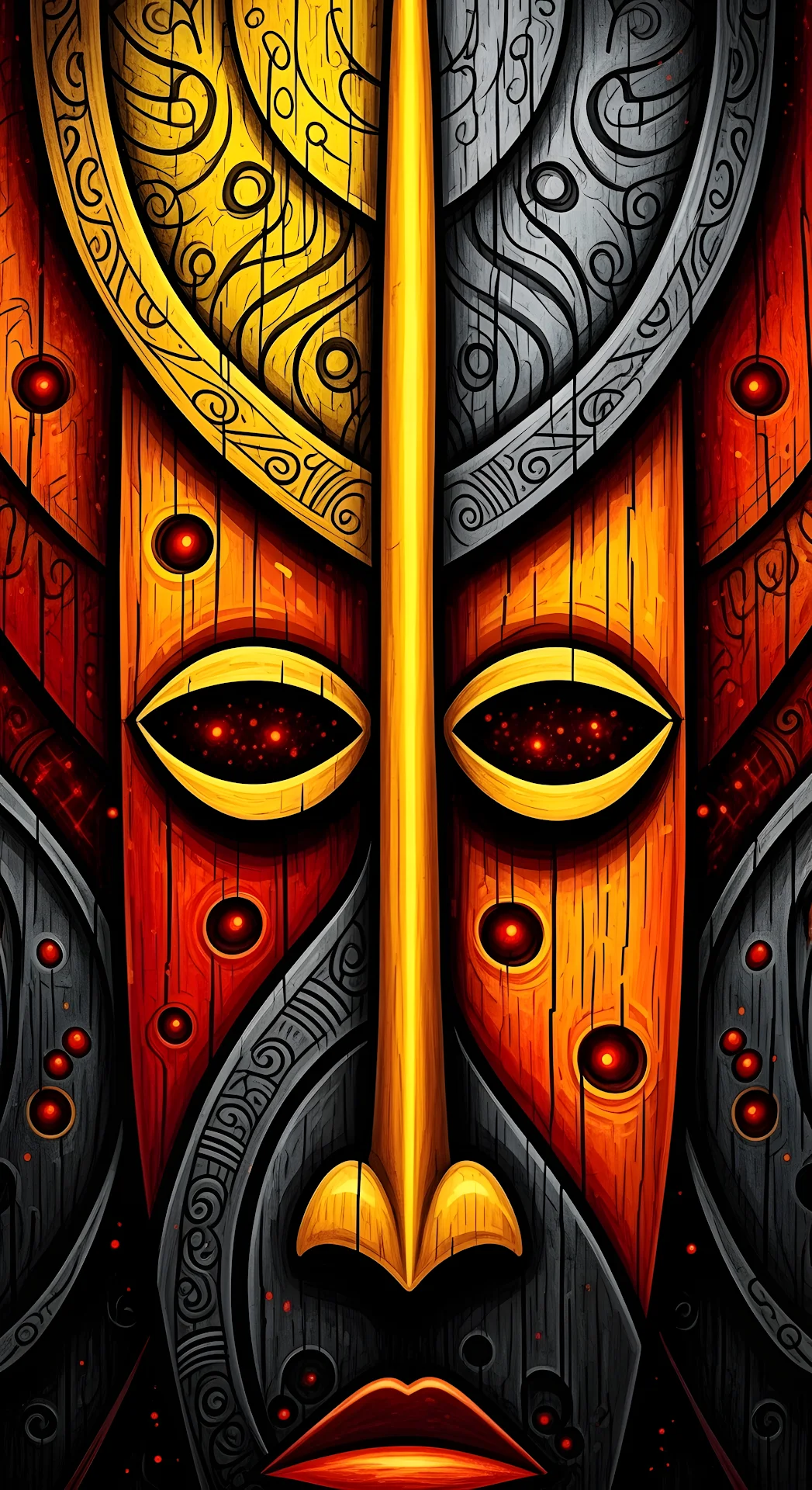 Intense African Tribal Mask with Yellow and Red Wood - Free 4K mobile Wallpaper