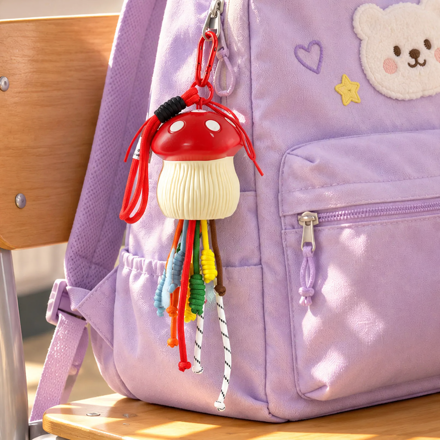 Mushroom charm with tassel and carabiner