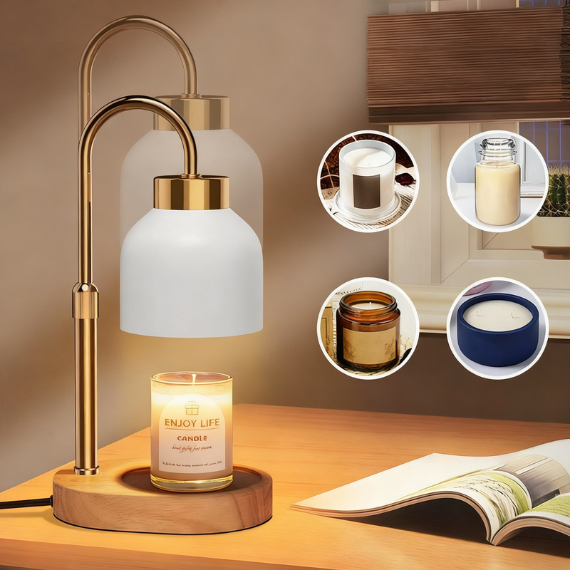 Bamboo wood wax melt table lamp with dimmer