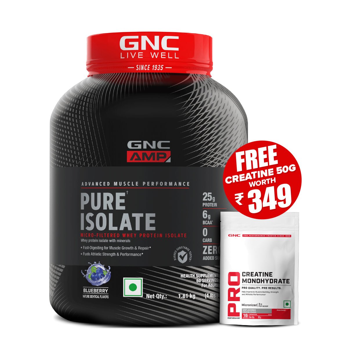 GNC AMP Pure Isolate (Low or Zero Carb) — Blueberry, 4 lbs