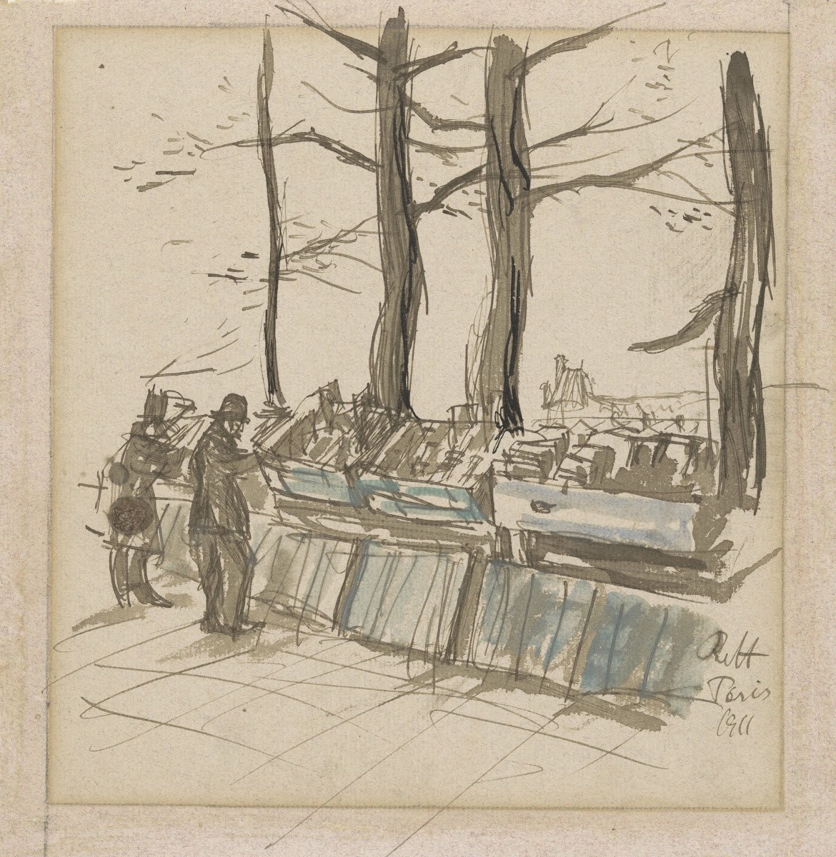 Boekenstallen op een kade in Parijs 1911