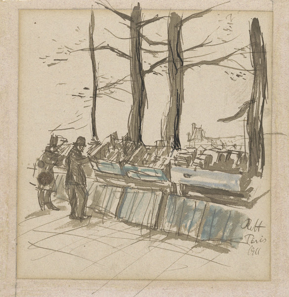Boekenstallen op een kade in Parijs 1911