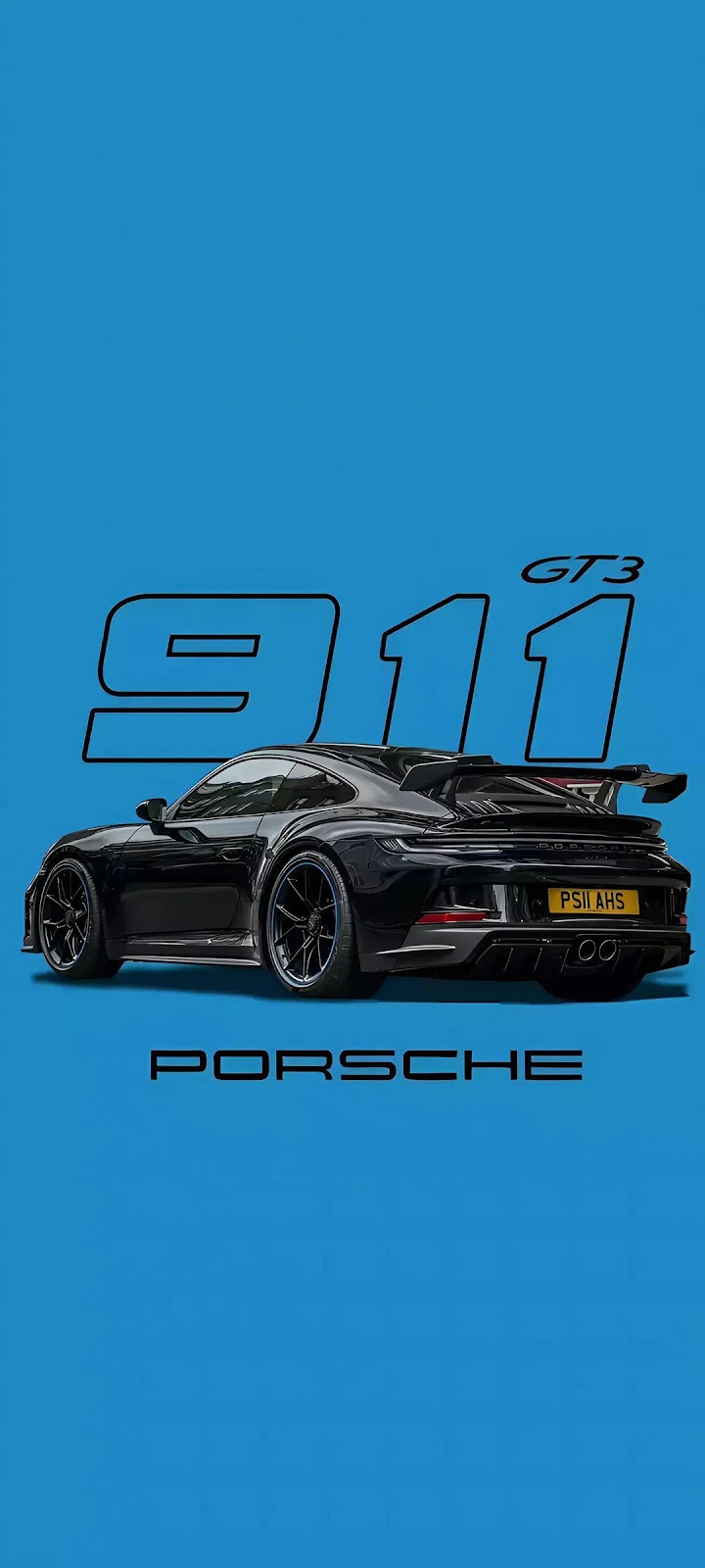 Black Porsche 911 GT3 Car - Minimalist Graphic Design Full HD iPhone Wallpaper (1080x2399)