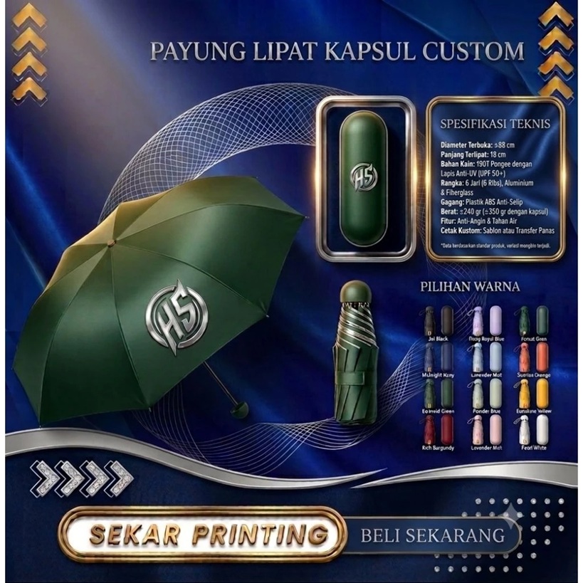 payung lipat mini costum/payung lipat kapsul costum/payung souvenir — Sekar Printing