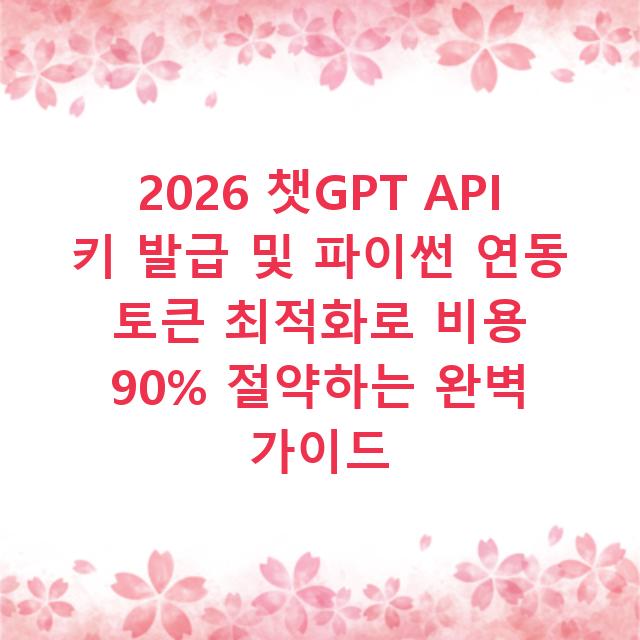 2026 챗GPT API 키 발급 및 파이썬 연동 토큰 최적화로 비용 90% 절약하는 완벽 가이드
