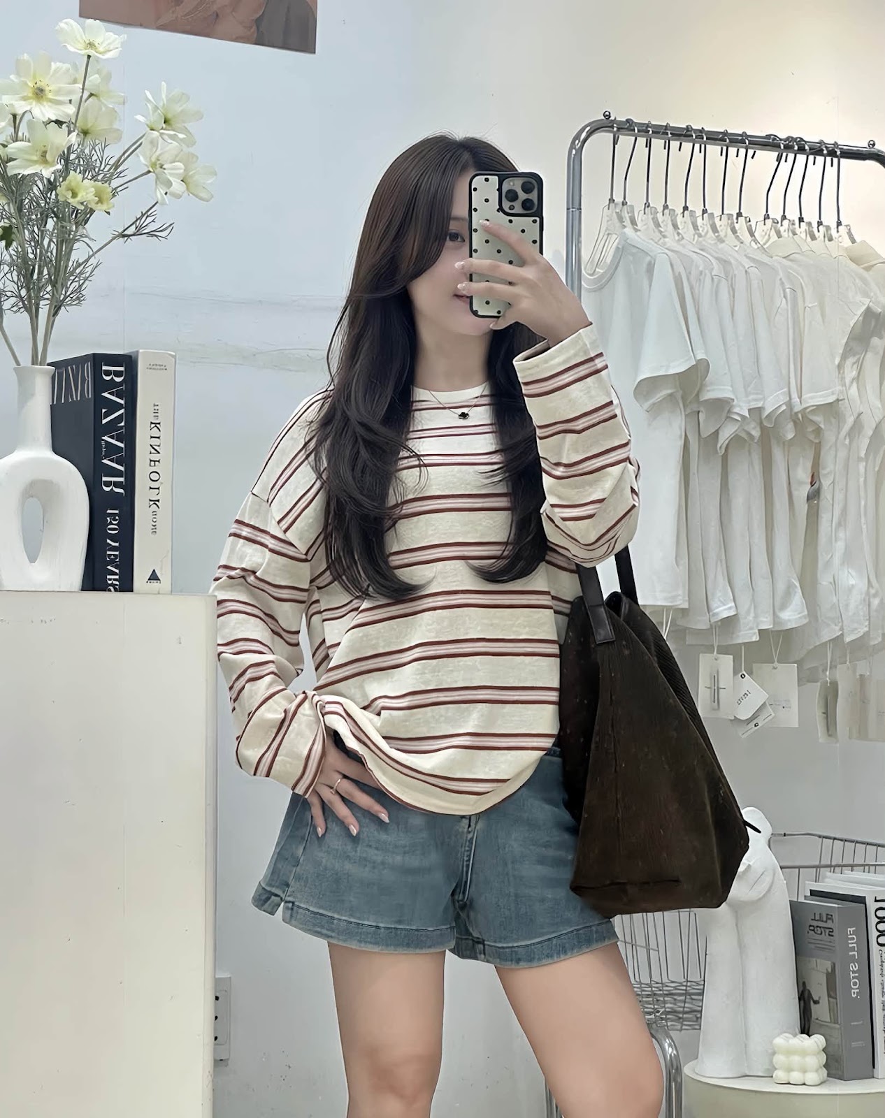 Áo thun dài tay sọc ngang thêu hình chú chó XONXEN SHOP 11355 – Image 5