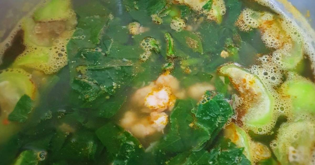 Canh mồng tơi, mướp nấu tôm