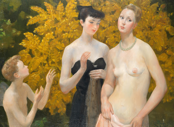 Bather and companions