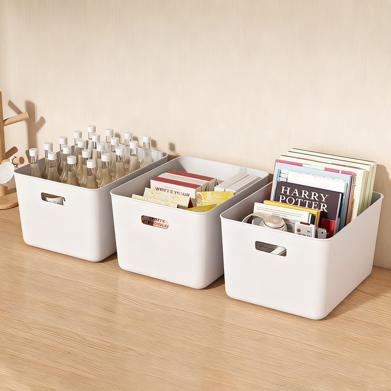 Plastic storage box for desk and cabinet