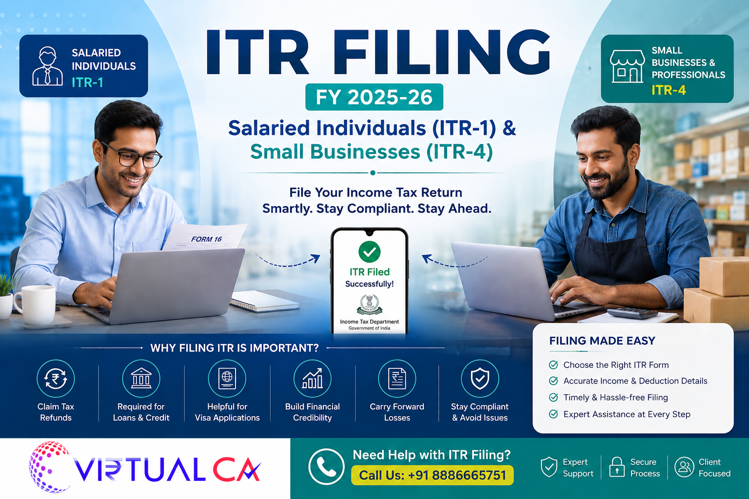 ITR Filing FY 2025-26 for Salaried Individuals & Small Businesses | ITR-1 & ITR-4 Guide