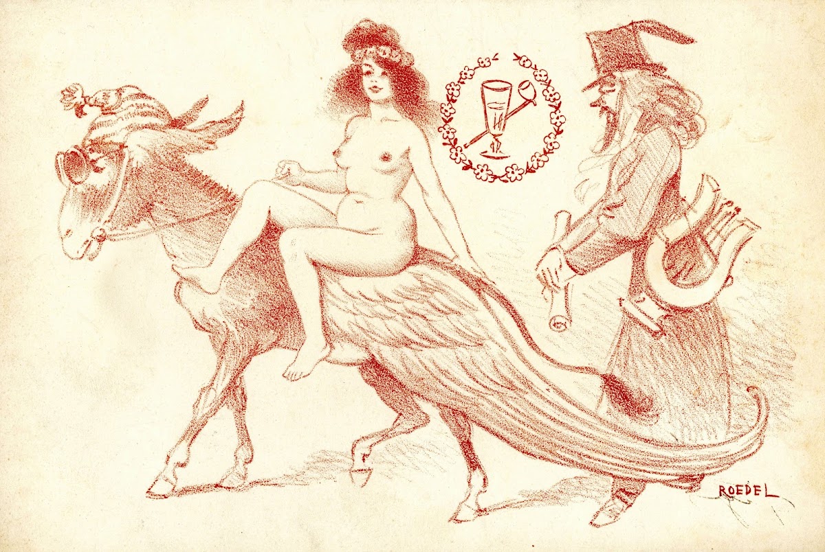 Femme sur un âne ailé