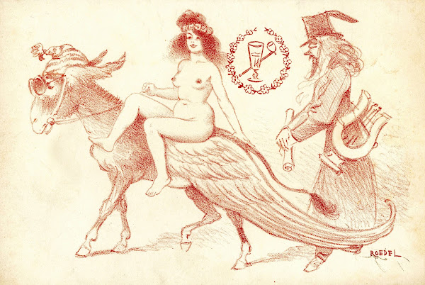Femme sur un âne ailé