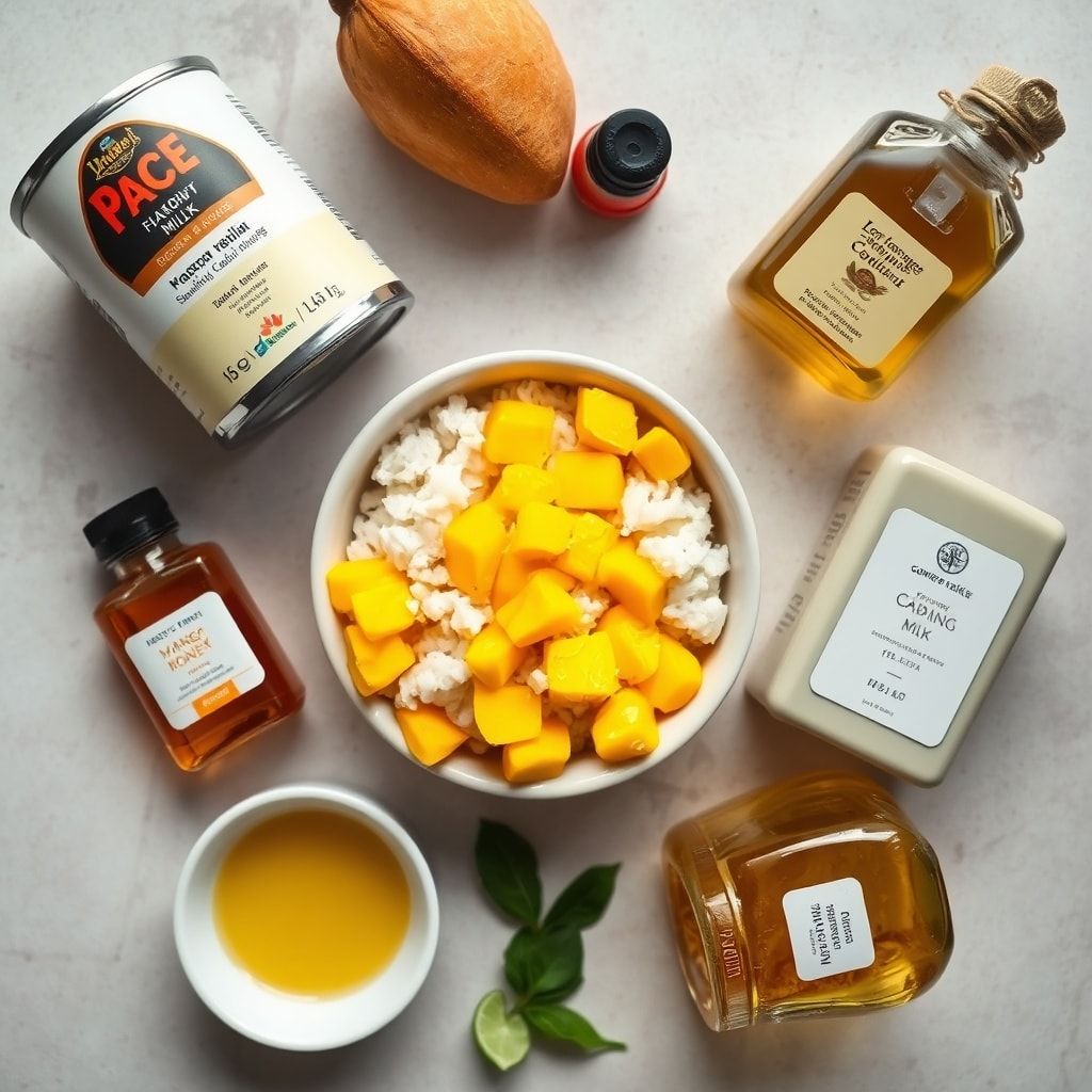 Ingredients for Creamy Mango Coconut Rice Pudding Recipe – Easy Homemade Dessert in 40 Min