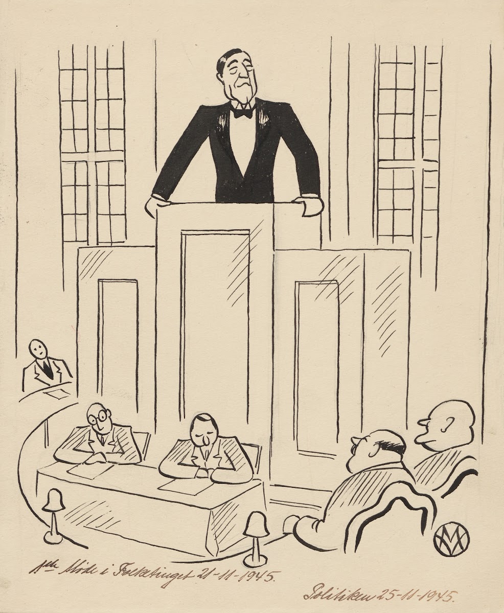 The newly appointed Prime Minister Knud Kristensen at the podium of the Danish P