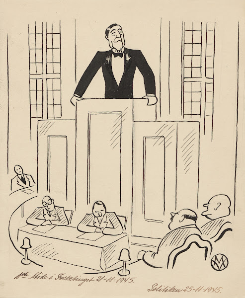 The newly appointed Prime Minister Knud Kristensen at the podium of the Danish P