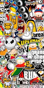 Pop Culture Sticker Bomb Collage Art Design