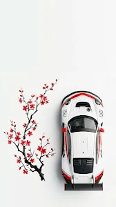 Top-Down View of a Performance Race Car with Oriental Floral Accents