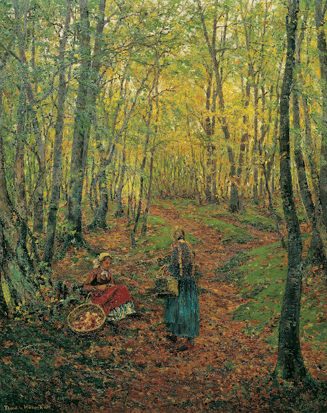 Waldinneres Mit Pilzesuchendem Mädchen 1892