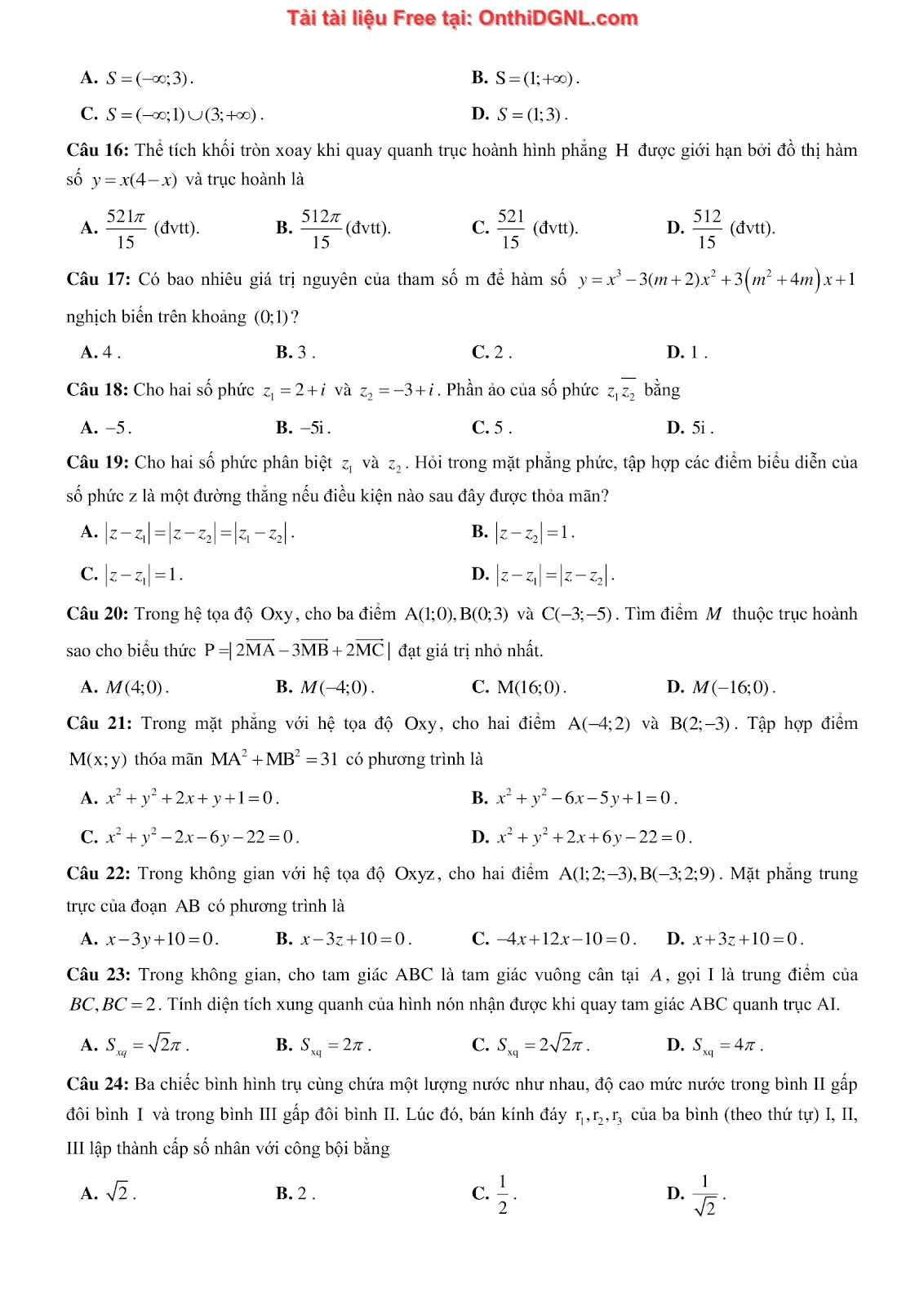 1300 bài tập môn Toán - Ôn thi ĐGNL ĐHQG Hà Nội Phần 24
