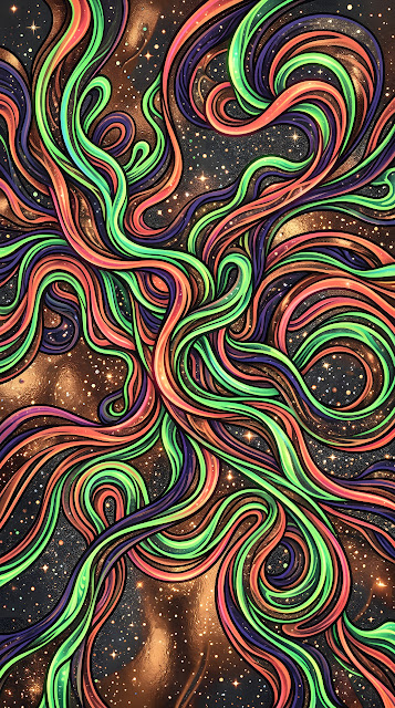 Surreal Abstract Ribbon Patterns in Radiant Psychedelic Colors - Free mobile Wallpaper
