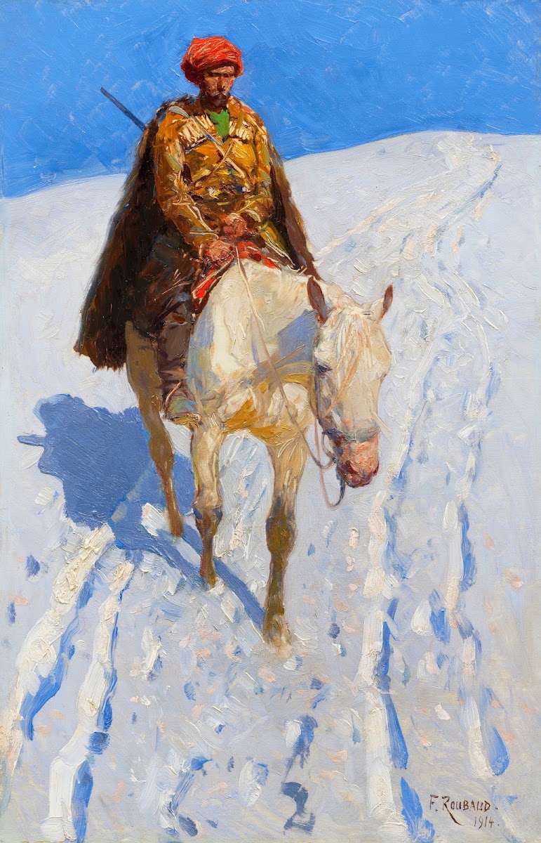 Kaukasischer Reiter im Schnee 1914