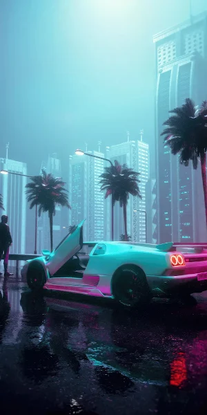 Synthwave, Retrowave, Lamborghini, Cyberpunk 4K iPhone Wallpaper Background