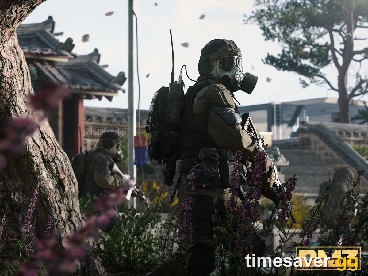 A squad of MW4 Operators moving through a rainy, dynamic-weather stretch of the Hajin Exclusion Zone