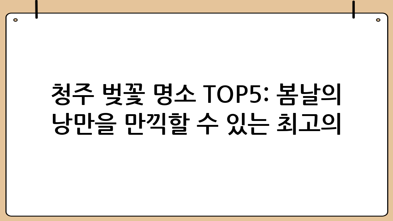 청주 벚꽃 명소 TOP5: 봄날의 낭만을 만끽할 수 있는 최고의 장소