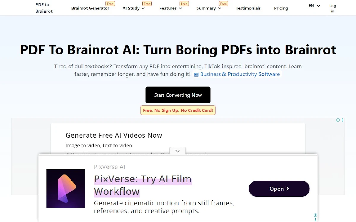 Captura de PDF To Brainrot AI