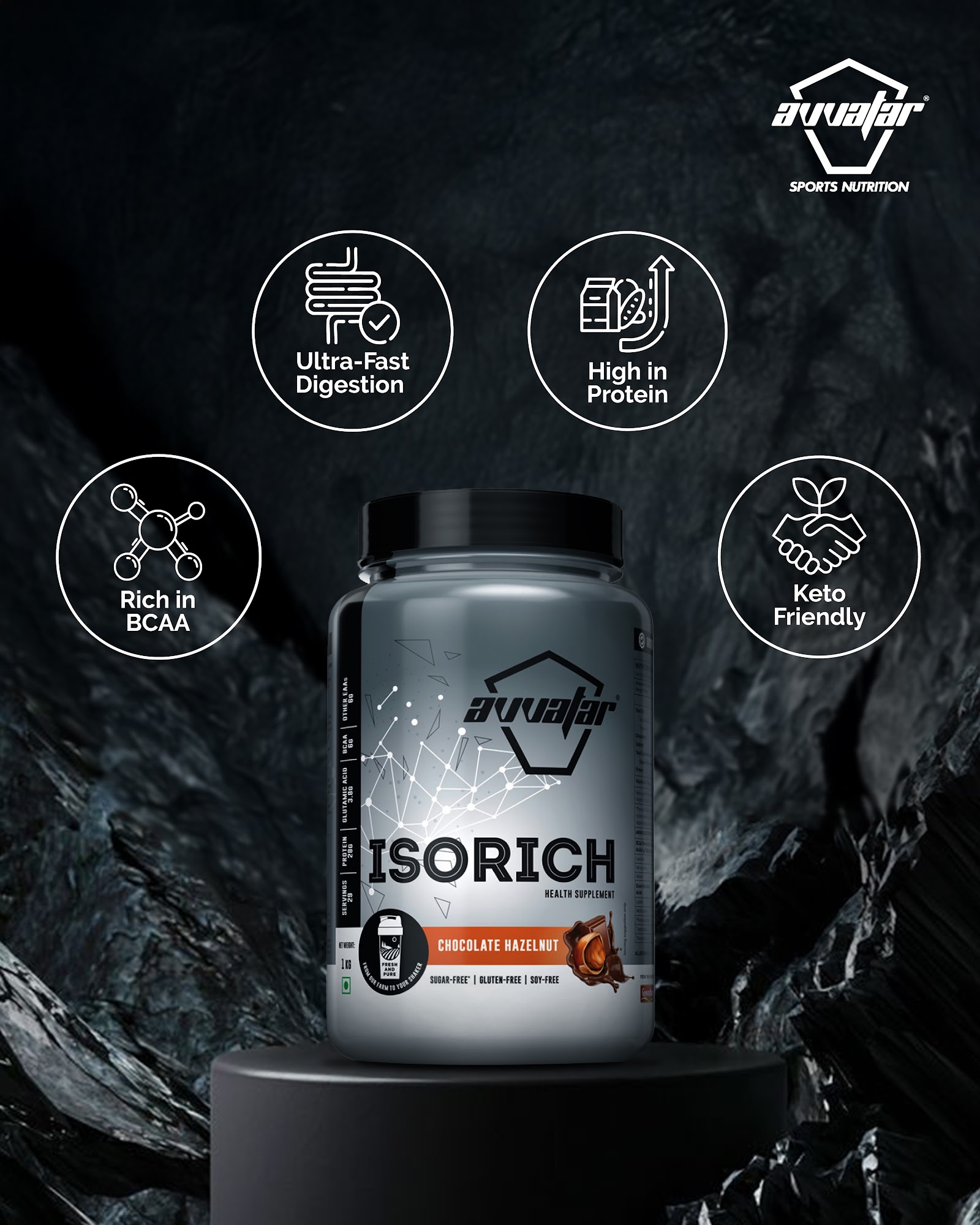Avvatar Isorich Protein Chocolate Hazelnut Flavour, 1 Kg