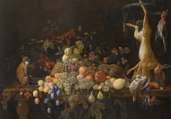 A Still Life With Grapes Figs Apples Oranges Apricots Lemons A Melon Loganberrie