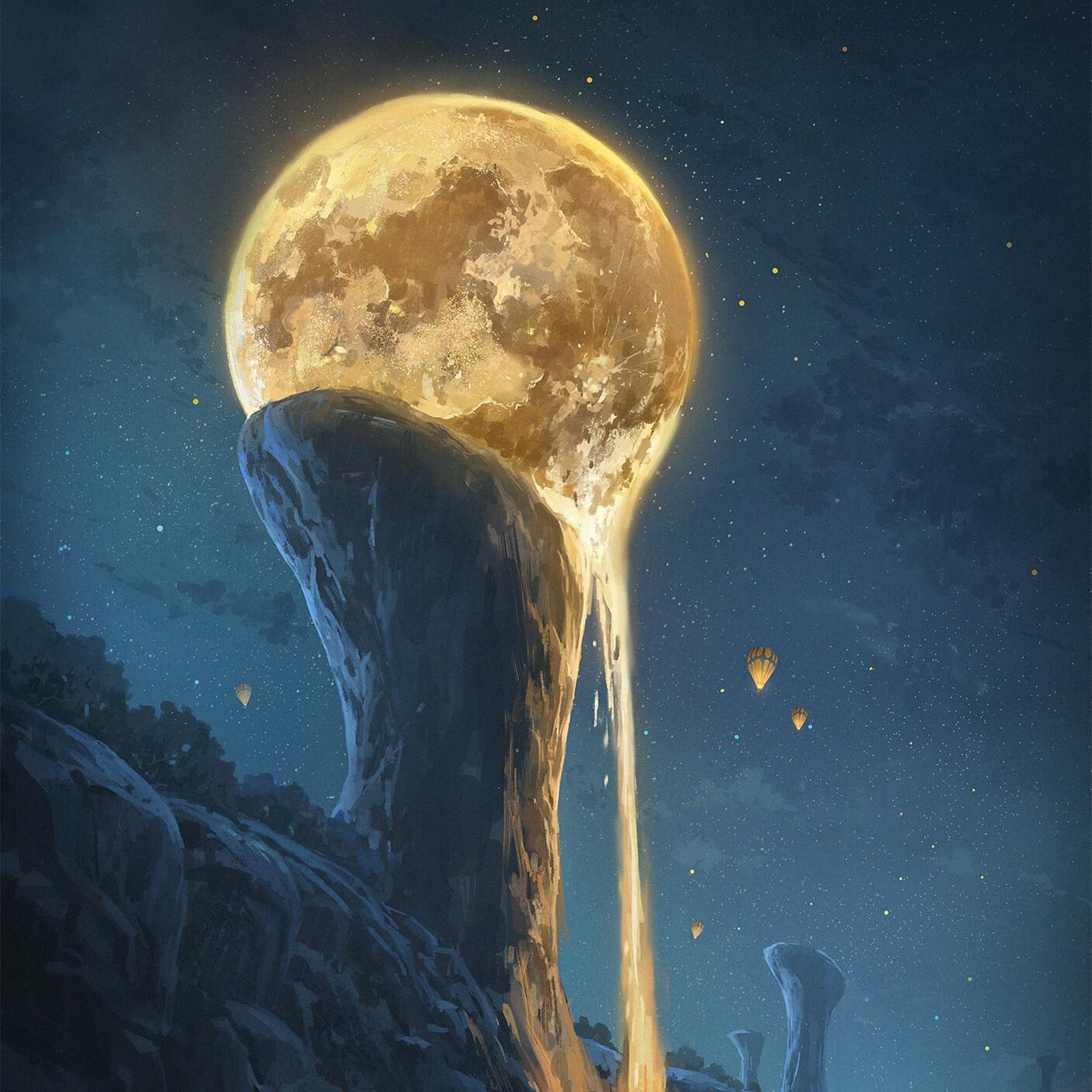 Download Fantasy Landscape, Full Moon, Dreamscape, Night Sky Full HD iPhone