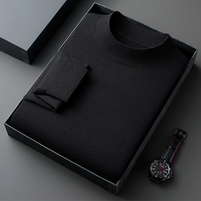Men's sweater with stand-up collar, finely knitted