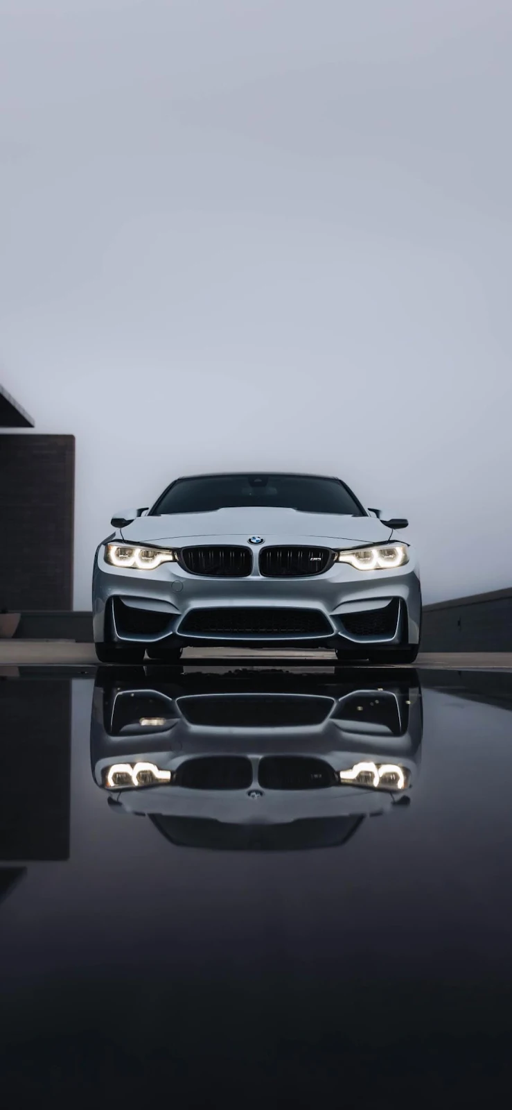 Silver BMW M4 Front Reflection - Automotive Photography Full HD iPhone Wallpaper (1090x2360)