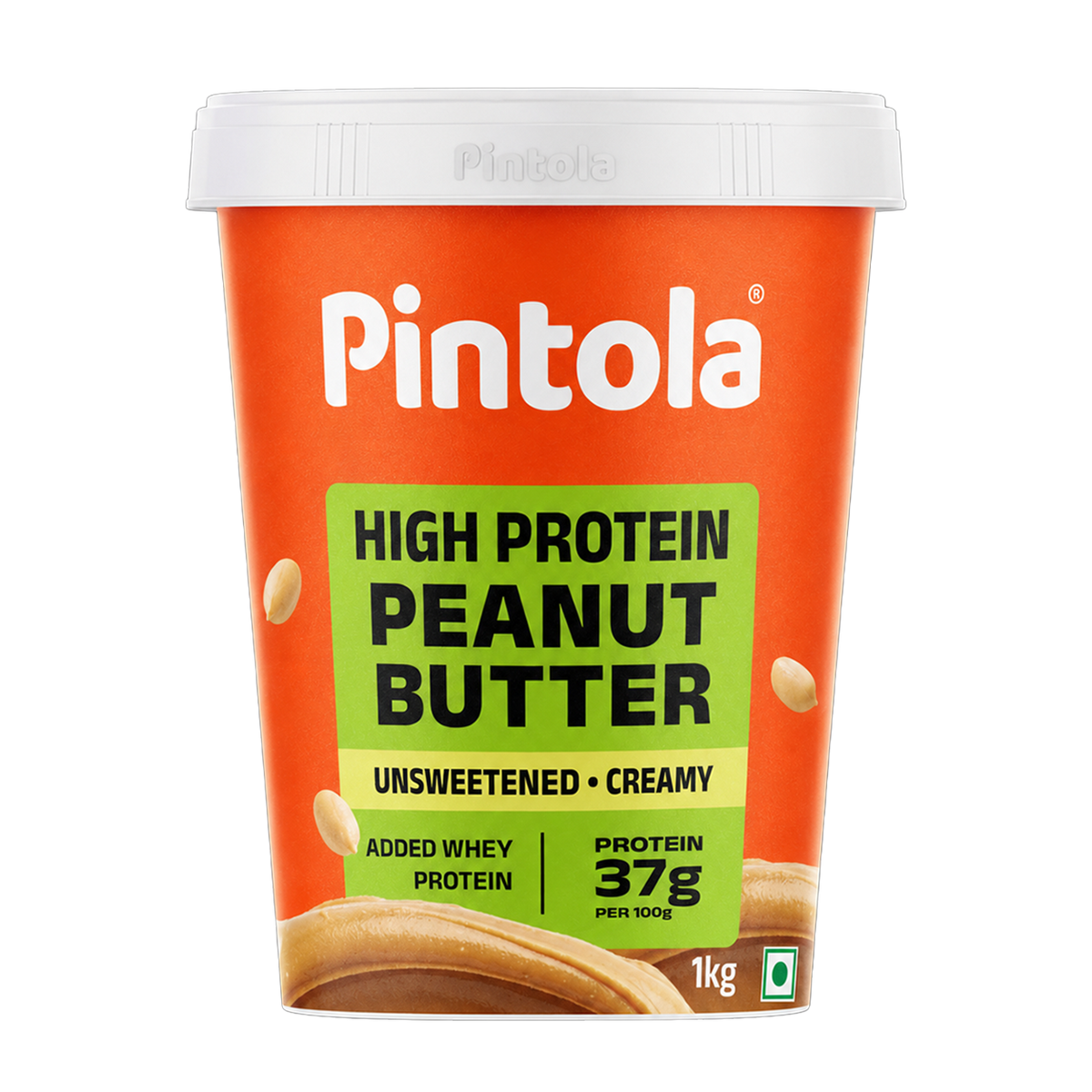 Pintola High Protein All Natural Unsweetened Peanut Butter — Creamy, 510gm